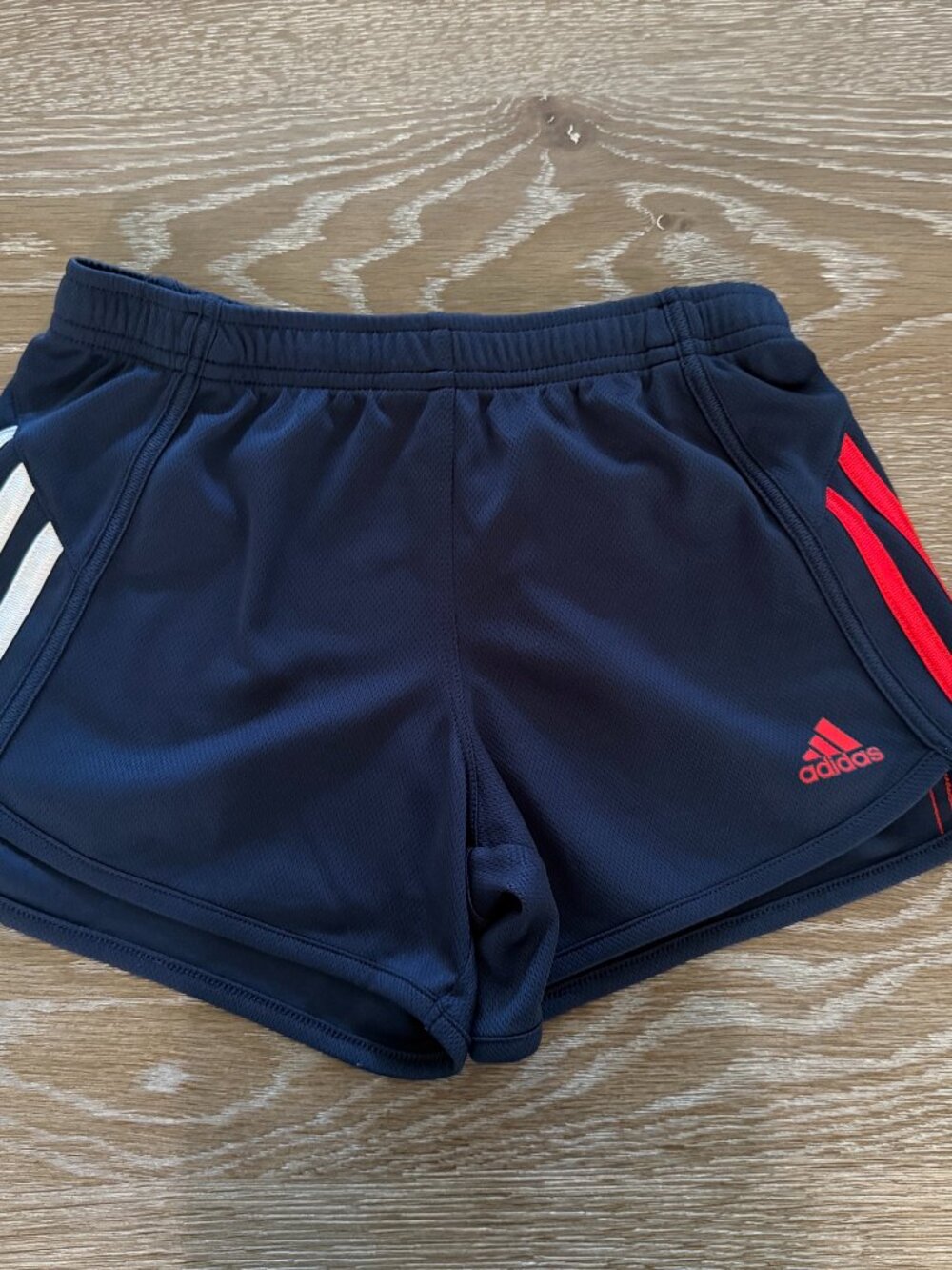 Girls Adidas navy blue/white/red elastic waist pull on shorts size Medium 10/12